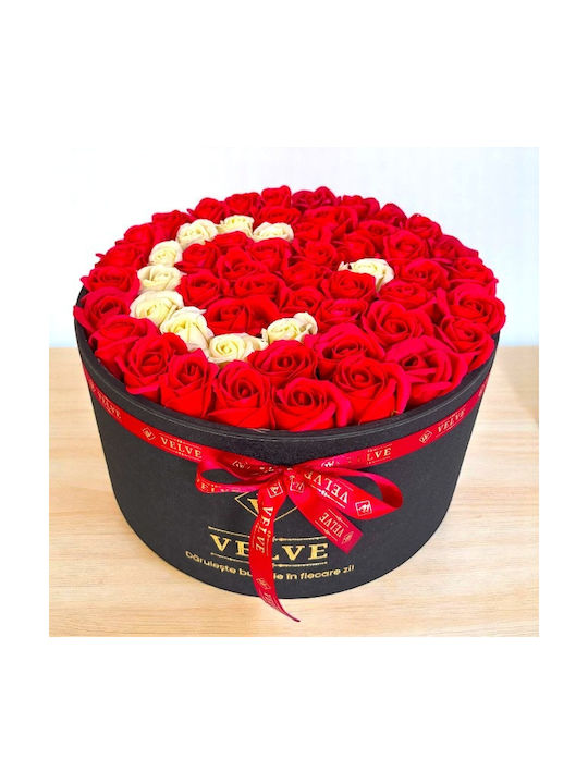Aranjament Floral De Țară În Cutie Rotundă 55 Trandafiri Săpun Turcia