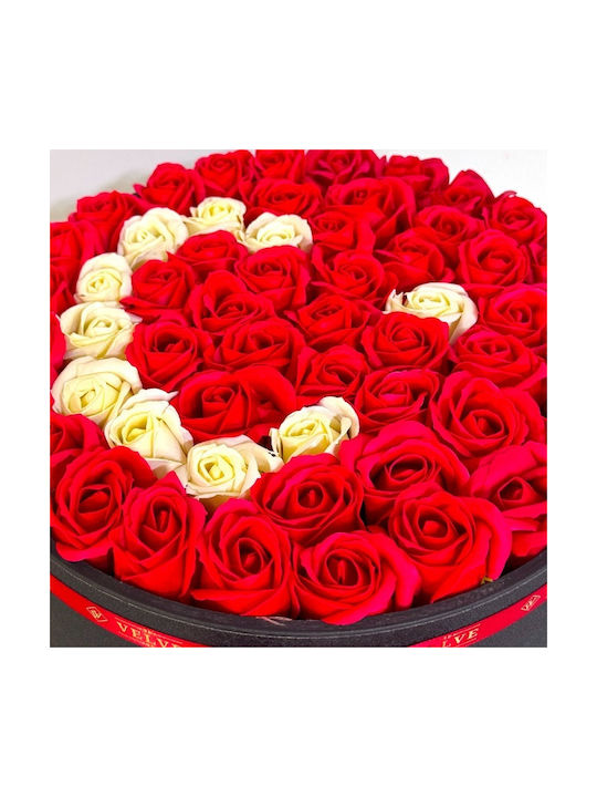 Aranjament Floral De Țară În Cutie Rotundă 55 Trandafiri Săpun Turcia
