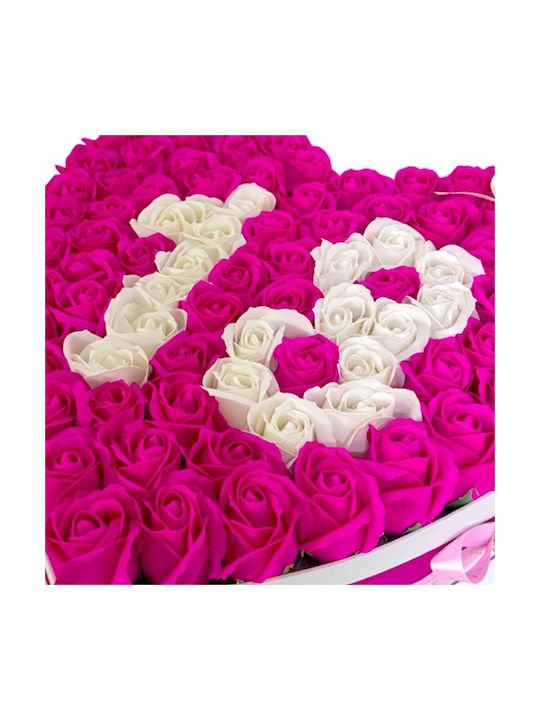 Aranjament Floral Personalizat Numărul 18 În Cutie În Formă De Inimă 101 Trandafiri Săpun Roz-alb
