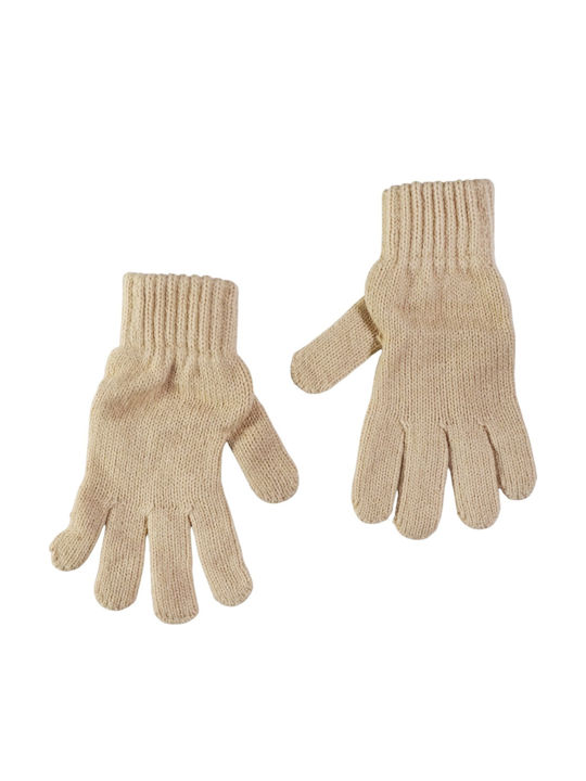 Kids Beanie Set with Scarf & Gloves Knitted Beige