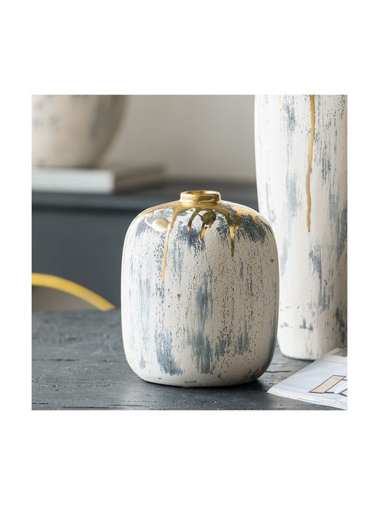 Artekko Kayle Beige Decorative Ceramic Vase Gold 16x16x20 Cm 16cm X 16cm X 20cm