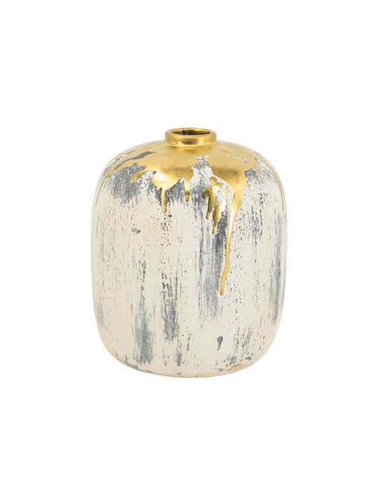 Artekko Kayle Beige Decorative Ceramic Vase Gold 16x16x20 Cm 16cm X 16cm X 20cm