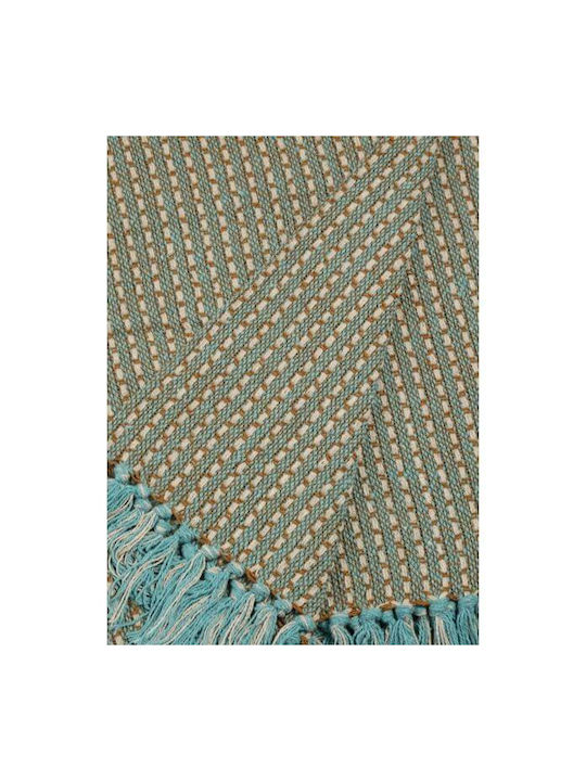 Selected by Pragmatic Stripe With Blocks Armchair Throw Jacquard 130x170cm Turquoise/Gold