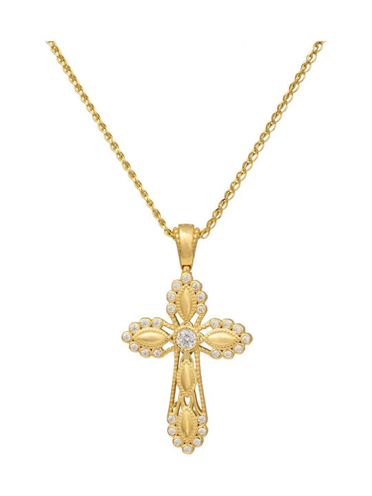Women's Gold Byzantine Cross 14K Double Sided with Chain