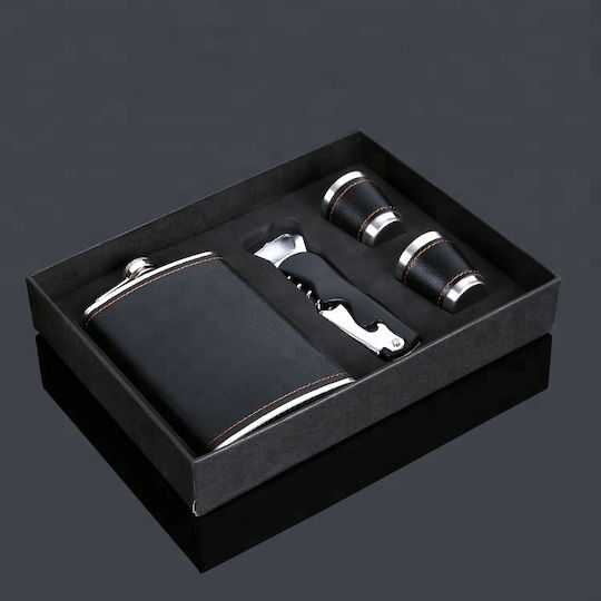 Stainless steel leather Flask Set Stainless Steel with Shot Glass 240ml