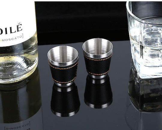 Stainless steel leather Flask Set Stainless Steel with Shot Glass 240ml