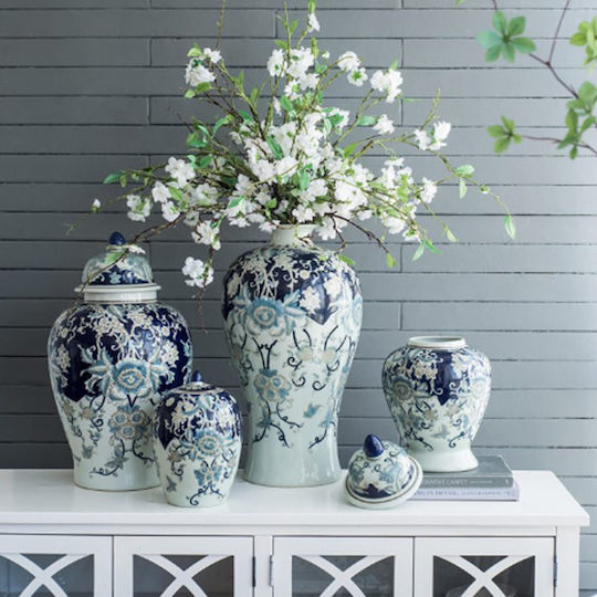 Interni Oggi Dekorative Porzellanvase Blau 24x24xH45cm