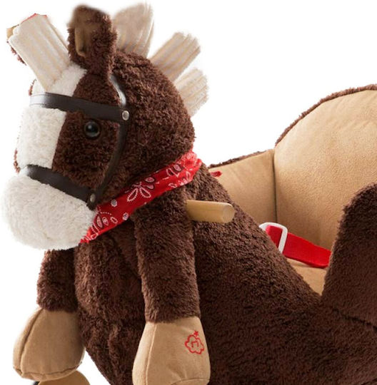 Bakaji Wooden Rocking Toy Horse for 10+ months with Music & Wheels with Max Load Capacity 30kg Brown