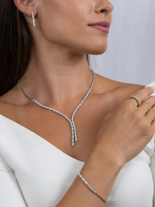 Set mit Halskette , Ohrringe & Ring aus Silber mit Steinen