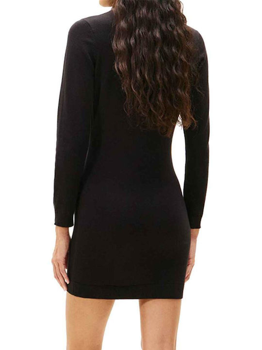 Mini Dress Knitted Turtleneck Black