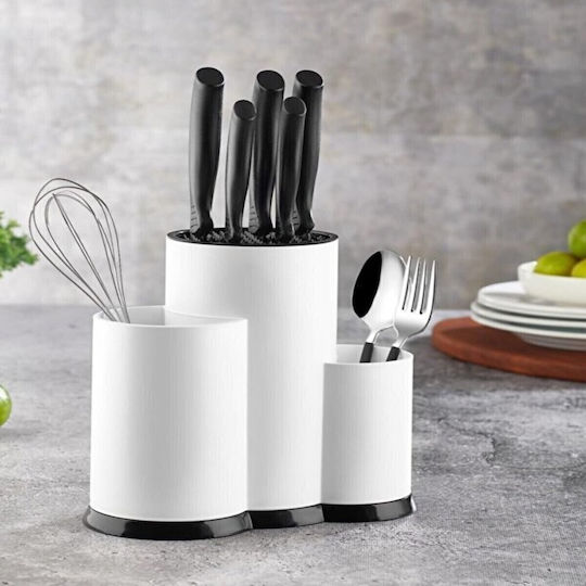 Femmit Tabletop Kitchen Organizer Stand with 3 Compartments BPA Free White