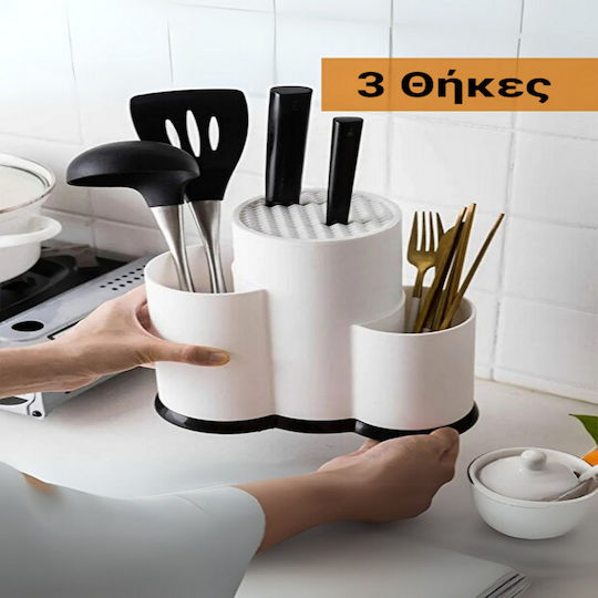 Femmit Tabletop Kitchen Organizer Stand with 3 Compartments BPA Free White