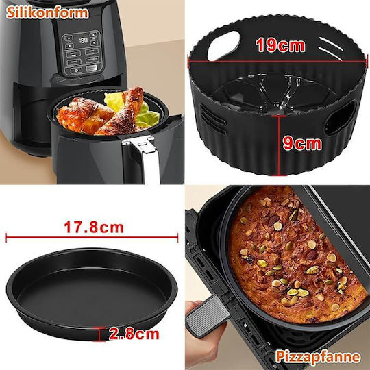 Set Accesorii Compatibil 4 X 19 Cm Air Fryer – Tavă Grill Pizza Hârtie de Copt din Silicon Russell Hobbs 4l Philips 2000 4.2l Ninja 5.2l Cosori 3.8l