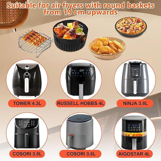 Set Accesorii Compatibil 4 X 19 Cm Air Fryer – Tavă Grill Pizza Hârtie de Copt din Silicon Russell Hobbs 4l Philips 2000 4.2l Ninja 5.2l Cosori 3.8l