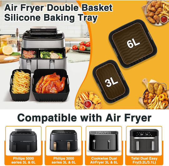 Set 28 Accesorii Philips Dual Basket Airfryer Seria 3000/5000 6l/3l Tăvi din Silicon Suporturi din Oțel Inoxidabil Multicolor
