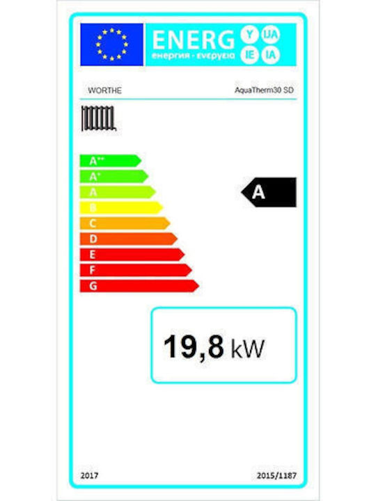 Worthe AquaTherm30 SD Ενεργειακό Τζάκι Ξύλου Καλοριφέρ 30kW Ίσιο με Ανοιγόμενη Πόρτα