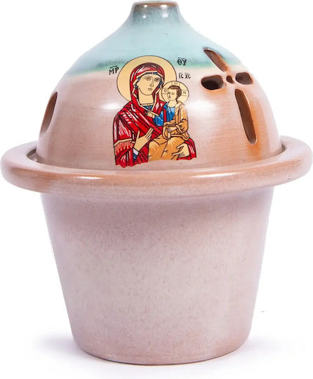 Vigil Oil Lamp Deep Clay Panagia 1 Pc 38602 White