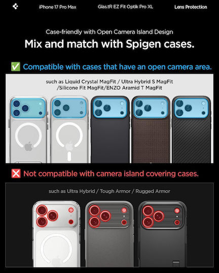 Spigen Glas.tr Optik Pro Протектор за камера Прилепващо фолио Сребрист за Apple iPhone 17 Pro Max