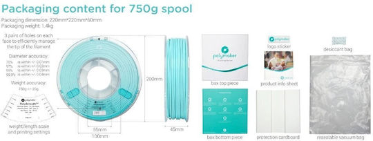 Polymaker 3D Printer Filament 1.75mm Μπλε 0.75kg