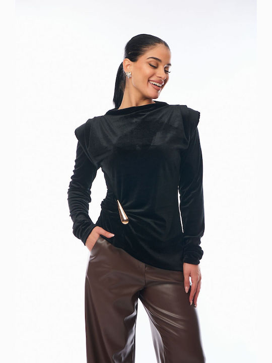 Women's Velvet Black Blouse