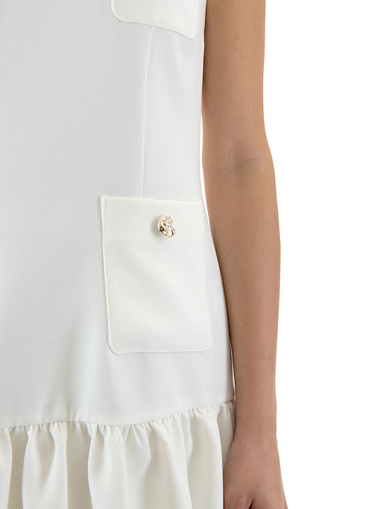 Καλοκαιρινό Mini Σεμιζιέ Φόρεμα με Βολάν Λευκο (white)