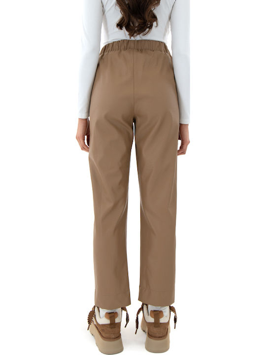 Moutaki Damen Hoch tailliert Stoff Hose mit Gummizug Beige