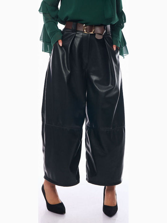 Damen Stoff Capri Hose mit Gummizug Black
