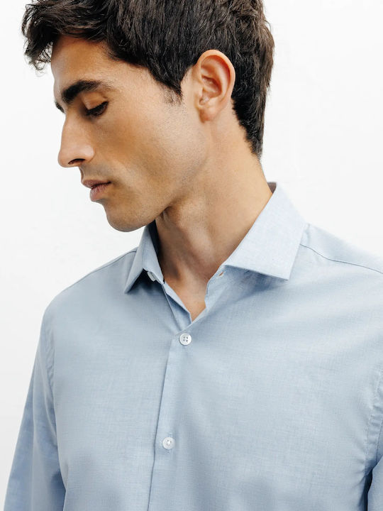 Long-sleeved Cotton Shirt Light Blue