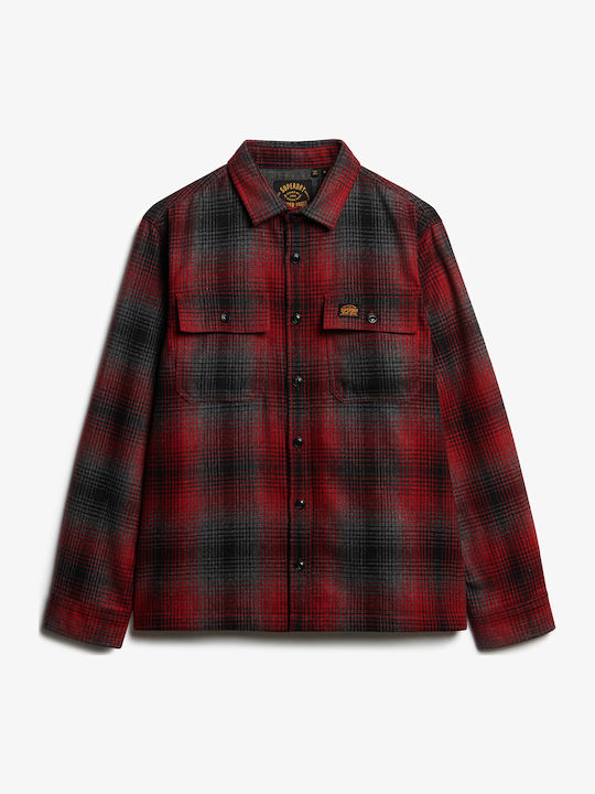 D2 Ovin Long Sleeve Overshirt in Regular Fit Checked Bordeaux