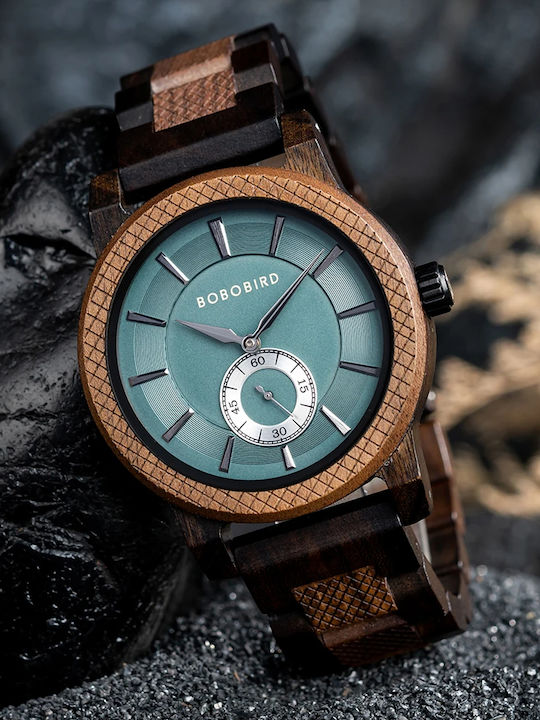 Bobo Bird Ceas Bărbați 43mm Baterie Cu Brățară Din Lemn Maro
