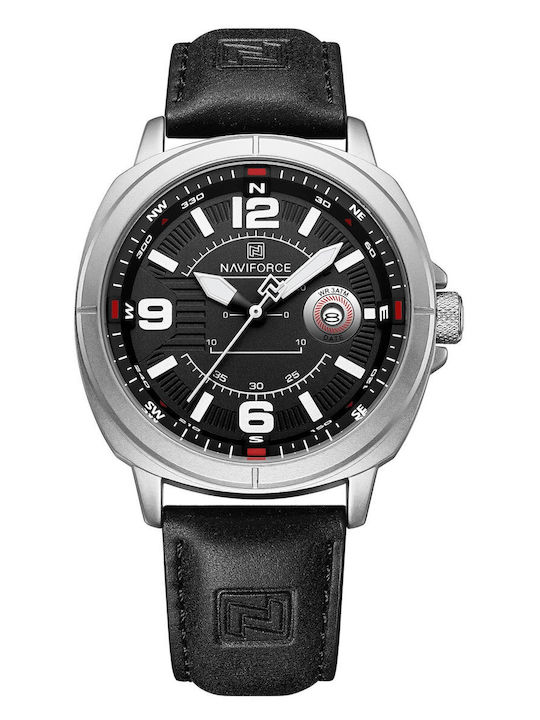Naviforce Ceas Bărbați 24mm Automat Cu Curea Din Piele Neagră