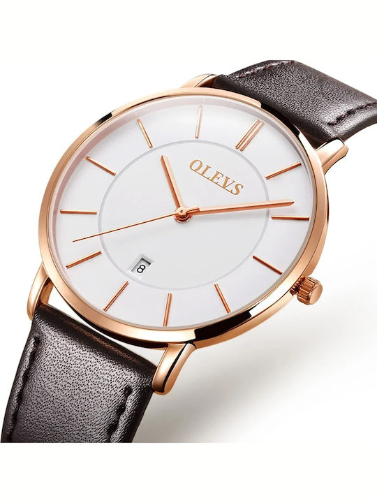 Olevs Ανδρικό Ρολόι 40mm Χρονογράφος Μπαταρίας με Καφέ Δερμάτινο Λουράκι
