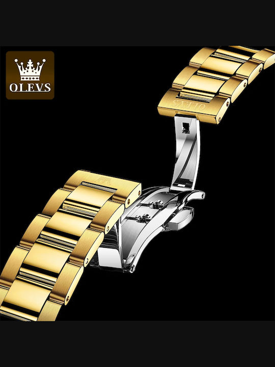 Olevs Ceas Bărbați 20mm Cronograf Automat Cu Brățară Din Metal Aurie