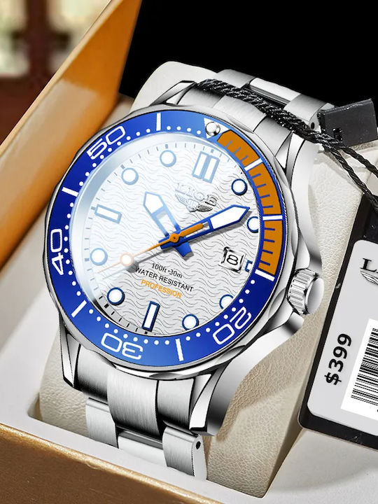 Herrenuhr 41 mm mit Batterie, Silberfarben