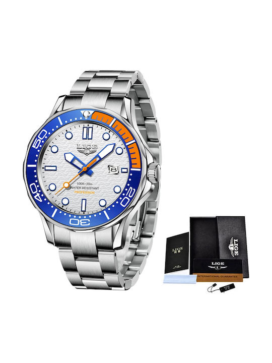 Herrenuhr 41 mm mit Batterie, Silberfarben