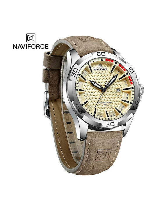 Naviforce Ceas Bărbați 45mm Baterie Cu Curea Din Piele Maro
