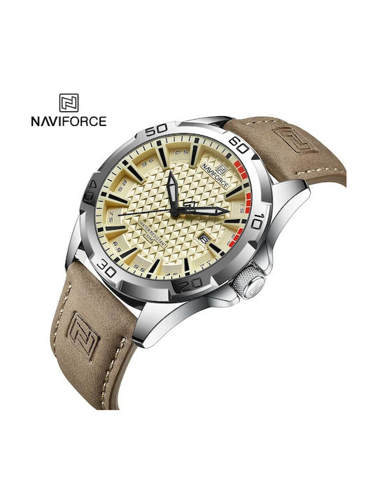 Naviforce Ceas Bărbați 45mm Baterie Cu Curea Din Piele Maro