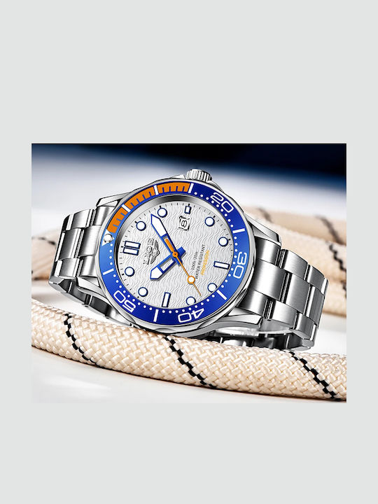 Herrenuhr 41 mm mit Batterie, Silberfarben