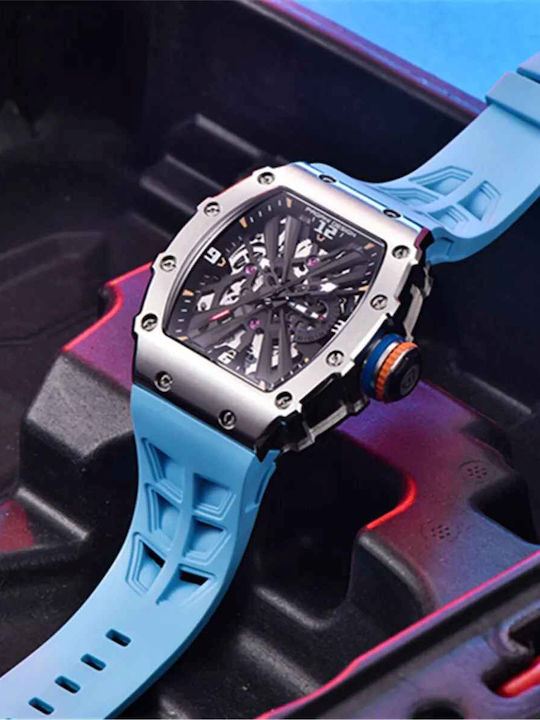 Men's Watch 42mm Battery with Turquoise Rubber Strap