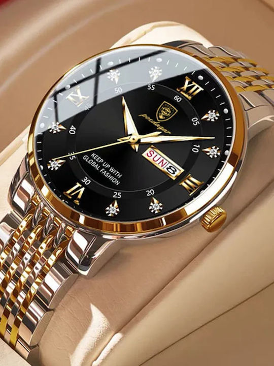 Poedagar Ανδρικό Ρολόι 41mm Μπαταρίας με Ασημί Μεταλλικό Μπρασελέ