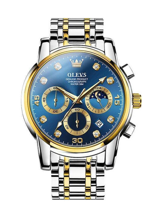 Olevs Ceas Bărbați 42mm Cronograf Baterie cu Brățară Din Metal Argintie