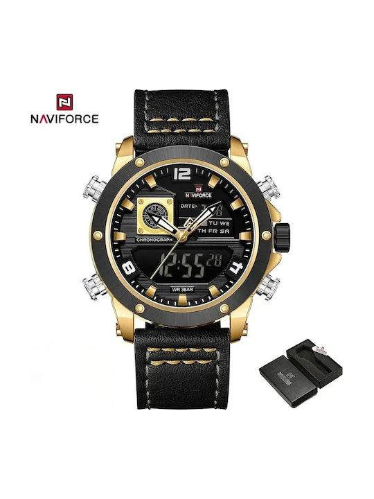 Naviforce Ceas Bărbați 16.5mm Cronograf Baterie cu Curea Din Piele Neagră
