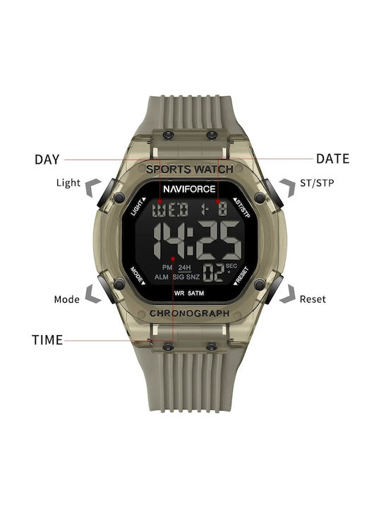Naviforce Ceas Digital Barbatesc 44mm Cu Baterie Și Curea Din Cauciuc Turcoaz