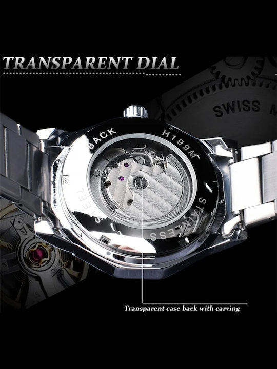 Forsining Ceas Barbati 42mm Automat Cu Brățară Din Metal Argintie