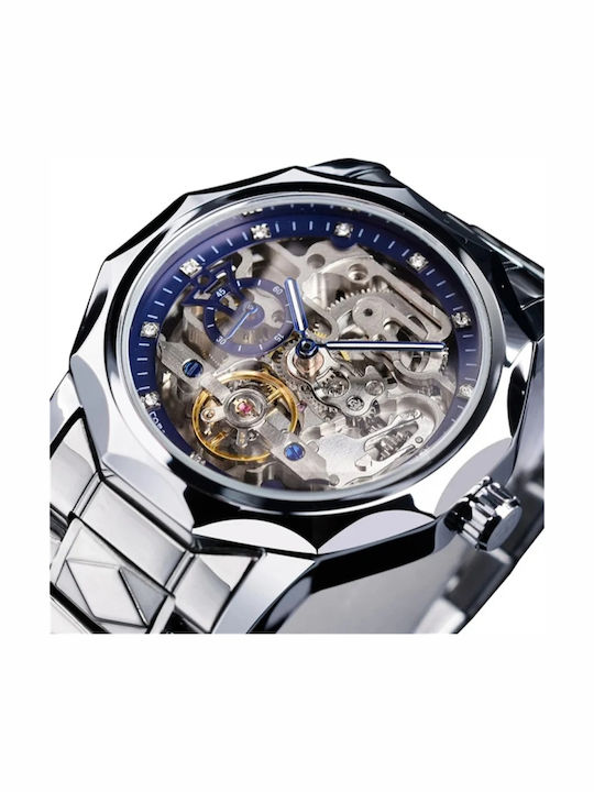 Forsining Ceas Barbati 42mm Automat Cu Brățară Din Metal Argintie