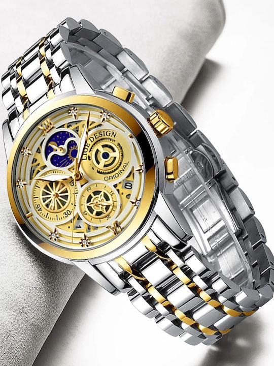 Lige Ceas Bărbați 42mm Cronograf Baterie Cu Brățară Din Metal Aurie