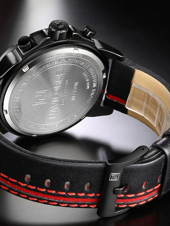 Naviforce Ceas Bărbați 48mm Cronograf Baterie Cu Curea Din Piele Neagră