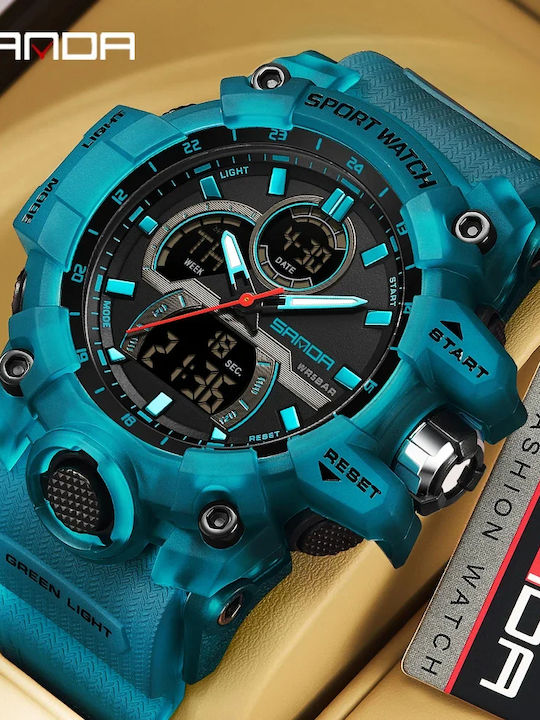 Sanda Digital Men's Watch 55mm Chronograph Battery with Turquoise Metal Bracelet Sanda Digital Men's Watch 55mm Chronograph Battery with Turquoise Metal Bracelet