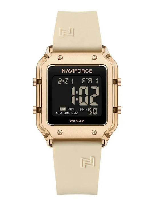 Naviforce Ceas Digital De Bărbați 34mm Cu Baterie Și Curea Din Cauciuc Albă