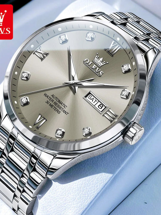 Olevs Men's Watch 42mm Automatic with Silver Metal Bracelet